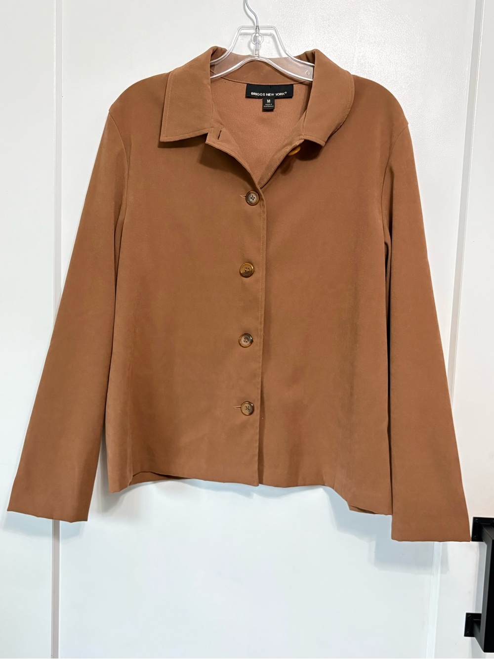 Briggs New York Faux Suede Jacket M Camel Brown Button Up Shacket Shirt Vintage